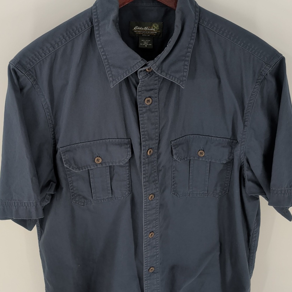Eddie Bauer Short Sleeve‎ Workwear Utility Cotton Button Up Shirt Navy Blue M - Picture 3 of 8